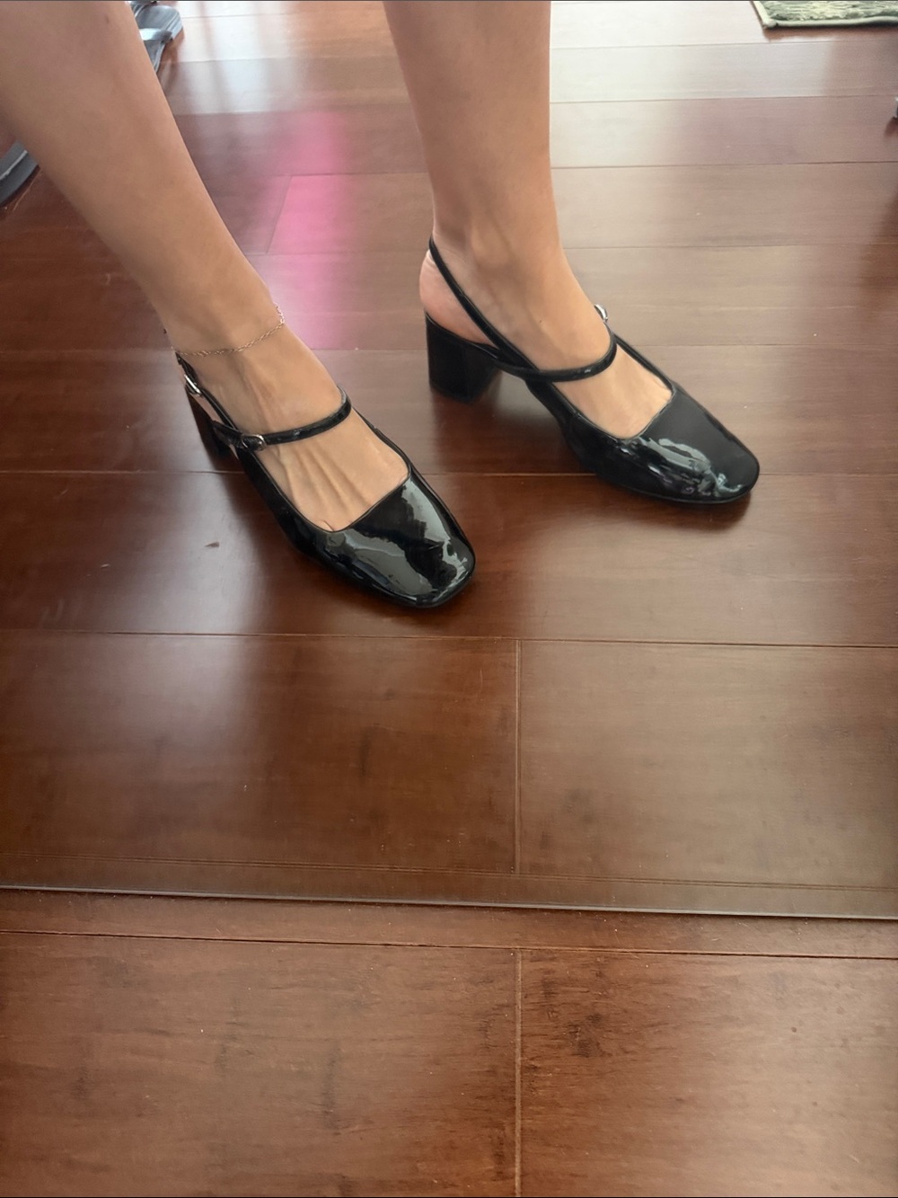 Women's Mango Black Patent Mary Jane Block Heel Slingback
